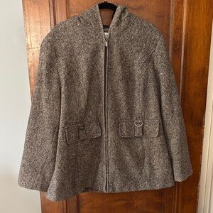 Croft & Barrow Brown Speckled Wool Blend Hooded Coat Size 1X